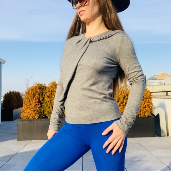 Carven Wool Wrap Shawl Gray Stretchy Shirt Sweater - Picture 14 of 16